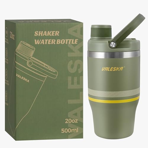 VALESKA Protein Shaker Bottle | 20oz Insulated Stainless Steel Protein Shaker, BPA Free, Leak Proof, Dishwasher Safe, Perfect for Protein Shakes and Pre Workout | Green - color: Green, size: 20 Ounces