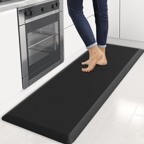 4/5 Inch Thick Kitchen Mats for Floor, StepRite Kitchen Rug for Standing Desk, Non-Slip, Thicker, Stain & Water Resistant, Comfort Anti Fatigue Floor Mat for Home, Kitchen, Office - Black,70 * 24'' - color: Black, size: 70"L x 24"W x 0.8"Th
