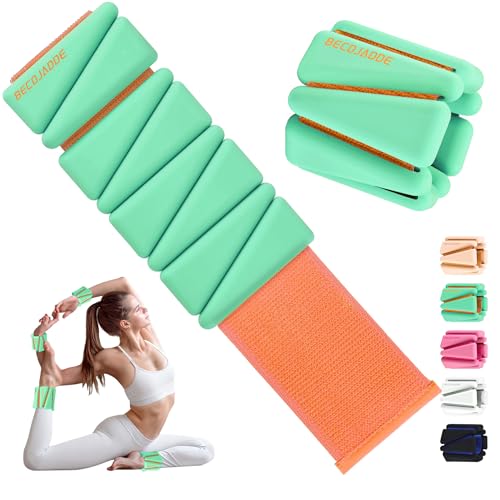 BECOJADDE Ankle Weights for Women Wrist Weights Set of 2 (1 lb/2 lb Each) Adjustable Arm Leg Weight for Womens Men Suitable for Walking Swimming Running Pilates Yoga Gym - color: Green Orange, size: 4lb Pair (2lb Each)