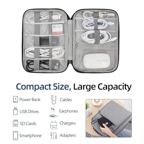 Cord Organizer Travel Case, Cable Organizer Bag for Chargers, USB Cables, Power Bank & Electronics Accessories, Portable Tech Organizer Pouch with Mesh Pockets, Water Resistant Travel Gear Bag - color: black, size: S