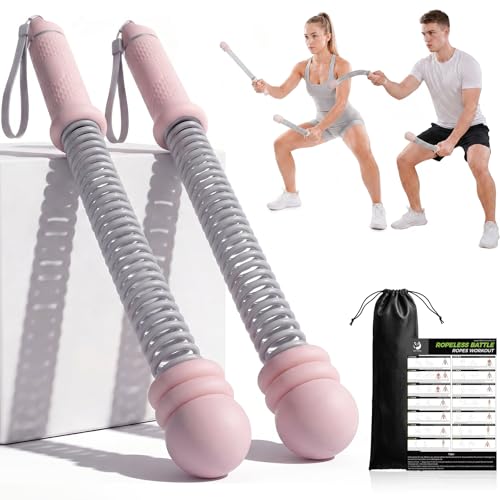Slim Panda Weighted Ropeless Battle Ropes, 1.6-3lbs Adjustable Resistance Cordless Battle Ropes with Storage Bag & Poster, Portable Home Gym Workout Ropes for HIIT & Strength Training - color: Pink