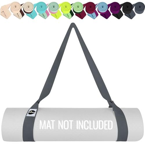 TECEUM Yoga Mat Strap – Extra Soft & Thick Cotton Carrier for All Mats | Adjustable Skin-friendly & Non-Slip Mat Holder Sling in 30+ Colors [Mat Not Included] - color: Gray, size: 64 IN
