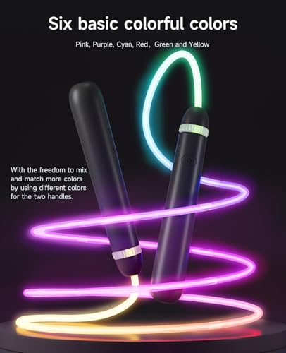 LED Jump Rope for Kids, Glow in The Dark Fun Fitness Gift | Rechargeable, 180-day battery, 9.2ft for ages 6+, colorful LED modes, birthday gift, outdoor fun - color: Black