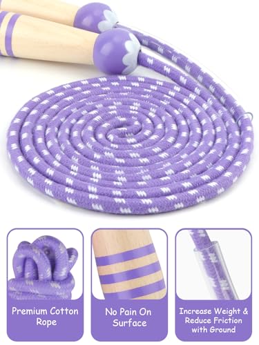 Jump Rope for Kids, Lorvain Adjustable Skipping Rope, Kids Jump Ropes with Wooden Handle for Girls Boys, Weighted Jumping Ropes for Fitness Workout Exercise Outdoor Fun Activity - color: Purple-1 Pc
