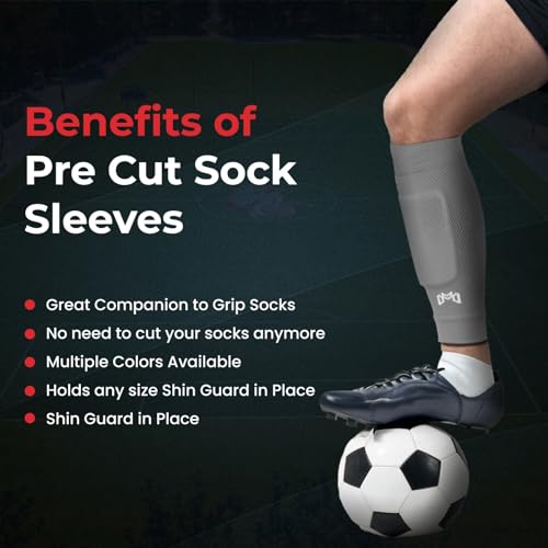 MediCaptain Pre Cut Soccer Sock Sleeves, Companion for Soccer Grip Socks, Securely Holds Shin Guards, Compression Leg Warmer - color: Gray