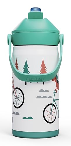 CamelBak Thrive Flip Straw Kids Bite Valve Stainless Steel Water Bottle Biking Dogs, 12oz - color: Biking Dogs