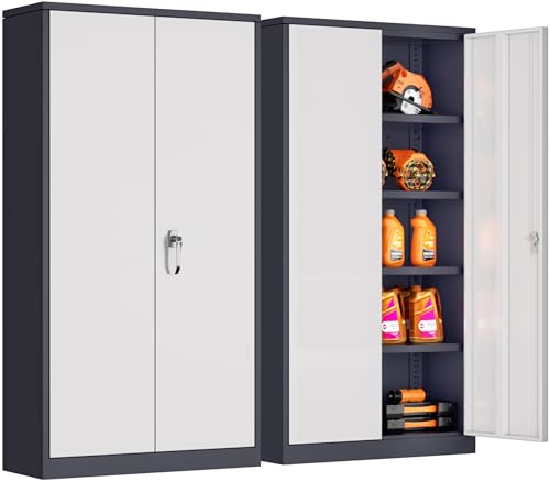 INTERGREAT Metal Storage Cabinet for Garage,72" Lockable Storage Cabinets with Doors and Adjustable Shelves,Steel Locking Cabinet for Garage,Office,Home,Gym,School (White Grey) - color: White Grey, size: MSC-D18
