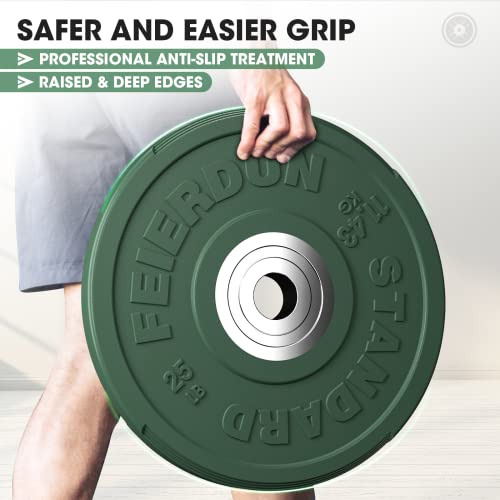 FEIERDUN Color Bumper Plate Set, 2-Inch Olympic Weight Plates, Low Bounce Rubber Barbell Plates with Stainless Steel Insert for Weightlifting, Strength Training, CrossFit & Home Gym, 10LB-370LB - style: C) 25LBS Pair