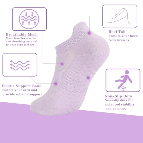 loudashuaiqi Grip Pilates Socks Non Slip Athletic Yoga Socks with Grips for Women Grippy socks for Hospital Workout Barre - style: 1white1grey1purple1green1pink
