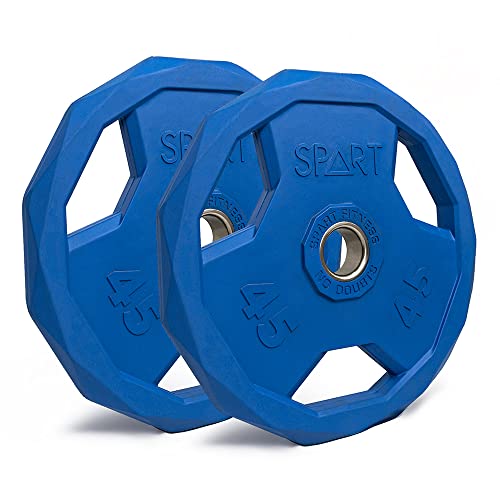 SPART Color Coded Weight Plate 2-Inch Rubber Coated Olympic Grip Plate for Barbell, Solid Cast Iron Weight Plates for Strength Training, Weightlifting, Crossfit, Home Gym, 2.5LB/5LB/10LB/25LB/35LB/45LB, Pair - color: 45LB-Pair