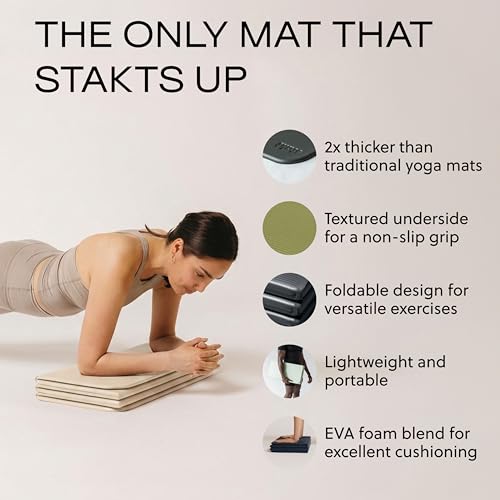 Stakt The Original Foldable Yoga Mat, Premium Foldable Exercise & Workout Mat with Non-Slip Surface, Lightweight Portable for Studio or Home Use, As Seen on Shark Tank - color: Dune