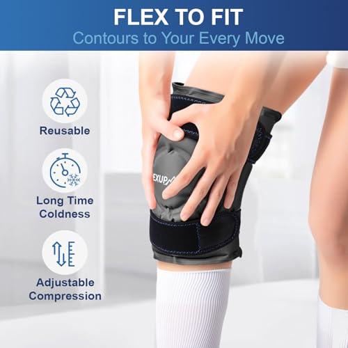 APEXUP Ice Pack for Knee Pain Relief, Large Reusable Wrap After Surgery, Flexible Gel Cold Pack for Injuries, Pain Relief for Back, Shoulder, Elbow, Ankle and Leg (Black, L, 1PK) - size: Large-1PK, style: Black
