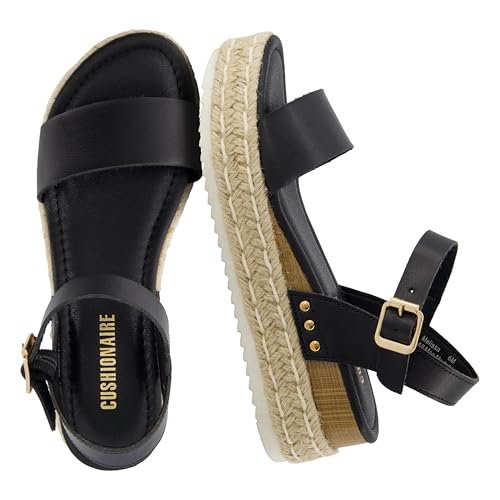 CUSHIONAIRE Melissa Espadrille Platform Sandals For Women with Adjustable Ankle Strap and Memory Foam Insole-Comfortable Womens Sandals for Summer - color: Black, size: 6.5