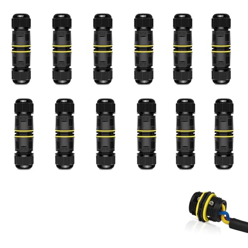 Waterproof Electrical Cable Connector,NineLeaf 12PK 3-PIN M20 Extension Electrical Cable Protector for Cable Diameter Ø5-12mm,Outdoor Power Cable Connector Joint for Garden,Water Pond Lights, Black - size: 12PK, style: Screw Tighten