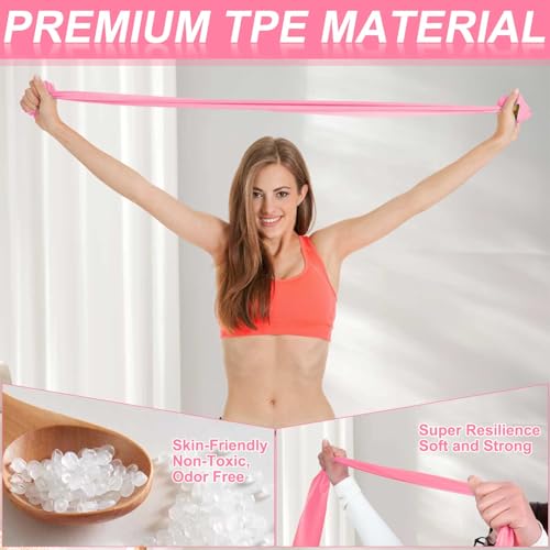 DEEKIN 10 Pcs Resistance Bands Professional Exercise Elastic Bands Latex-Free Yoga Starter Set for Pilates, Physical Therapy, Strength Training, Yoga, Working Out for Women Home Gym - color: Pink, style: 15 Lbs