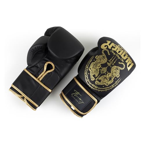 Boxing Gloves, Symmetrical Design with Two Tigers, Training Gloves - color: Black, size: 16-oz