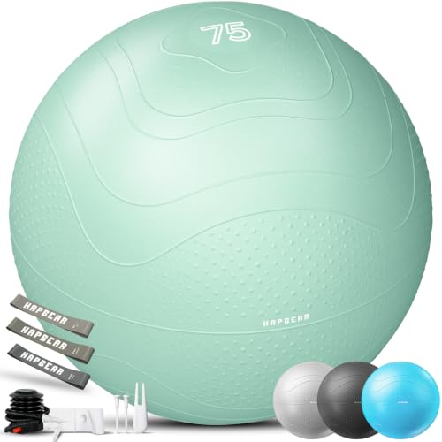 HAPBEAR Exercise Ball- Anti-Burst Slip-Resistant Yoga/Pilates Ball for Core Training & Posture Improvement, Home Gym/Rehab/Pregnancy Ball, Quick Pump & 3 Resistance Bands Included - color: Green, size: XL (27-30IN / 68-75cm)