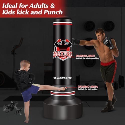Punching Bag for Adults Teens, Standing Boxing Bag with Gloves and Pump - color: black and red, size: 70inch