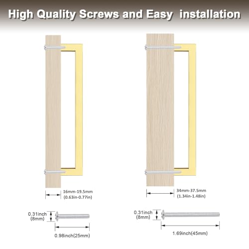 Probrico 5 Pack Square Gold Kitchen Cabinet Pulls 7.5 Inch Stainless Steel Brushed Brass Cabinet Handles Square Corner Bar Polished Gold Dresser Drawer Pull Handles Total Length 8Inch - color: Gold, size: Hole Center: 192mm(7.5inch)