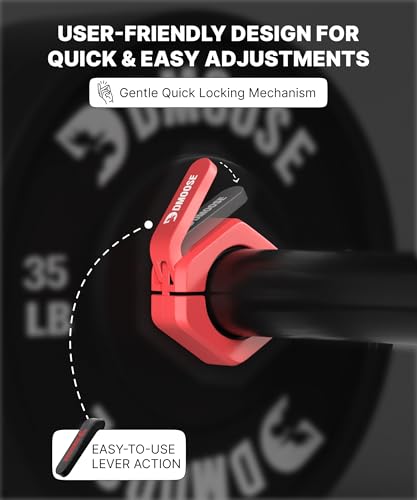 DMoose Fitness Barbell Clips 2 Inch (Pair) - Quick Release Olympic Barbell Clamps & Collars with Anti Slip TPR Grip for Secure Weightlifting and Powerlifting - Weight Clips for Bars at Home or Gym - color: Red, style: Non Magnetic