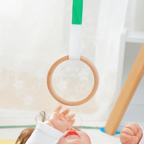 Baby Pull Ring, Wooden Activity Ring with Strap, Early Development Toy - color: Green and Beech Wood