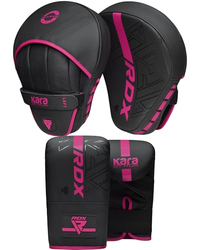 RDX Boxing Pads and Bag Gloves Set, Maya Hide Leather Kara Hook and Jab Training Pads, Curved Focus Mitts for MMA, Muay Thai, Kickboxing Coaching, Martial Arts, Punching Hand Target Strike Shield - color: PINK