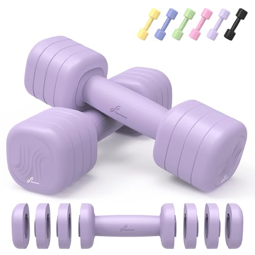 Adjustable Dumbbell Set of 2: Sportneer 4 in 1 Free Weights Dumbbells Set for Women, Hand Weights for Women at Home, Available in 5 lb × 2 and 10 lb × 2 Sets with Soft Rubber Handle for Home Gym Exercise Training - color: Aura Lavender, size: 5lb × 2