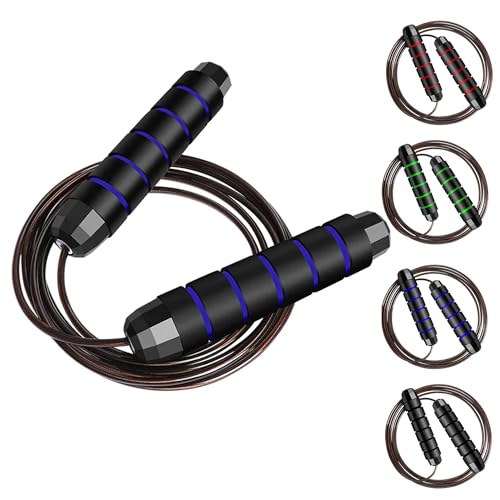 MRX BOXING & FITNESS Speed Jump Rope for Men, Women & Kids Tangle-Free Adjustable Steel Cable with Smooth Ball Bearings, and Comfortable Foam Handles for Full-Body Workouts - color: Blue