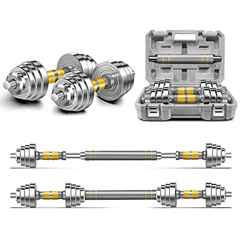 PHOEROS Adjustable Dumbbell Set - 44/66/88 LBS weights set, Dumbbell Barbell 3 in 1, Steel Dumbbells Pair with Connecting Rod for Adults Women Men Fitness Workout, Home Gym Exercise Training Equipment - color: 44lbs