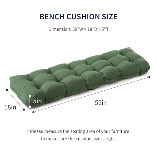 IPYNBAP Outdoor Bench Cushion, 59x18x5 Inch, Water-Resistant Bench Cushion for Outdoor/Indoor Furniture, Patio Bench Seat Cushion, Fade Resistant Outdoor Cushions for Porch Swing Couch, Dark Green - color: Dark Green, size: 59x18x5 Inch
