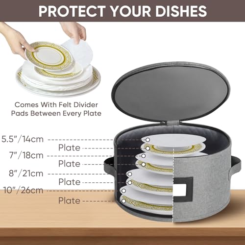 BALEINE China Storage Containers, Sturdy Quilted Wine Glass Storage, Plate Organizer with Carry Handles, Moving Boxes for Dishes, Cups, Mugs and Stemware (Plate Mug Combo, Hard Shell Grey) - color: Grey, style: Plate Mug Combo-Hard Shell