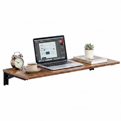 Need Wall Mounted Folding Table, 47x20 Inch Fold Down Wall Mount Desk Heavy Duty Small Folding Wall Table for Laundry, Home Office, Small Apartments, Rustic Brown & Black Frame - color: Rustic Brown Desktop & Black Shelf Brackets, size: L47.2" * W20"