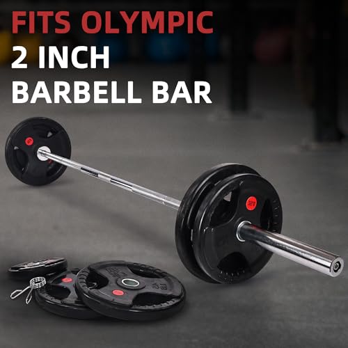 Fitvids 2 Inch Olympic Barbell Weight Plates and Bar Set, 5 FT Barbell Bar and 95 LB(2.5-25 LB) Barbell Weight Set for Home Gym Strength Training - style: 35LB Set with Bar