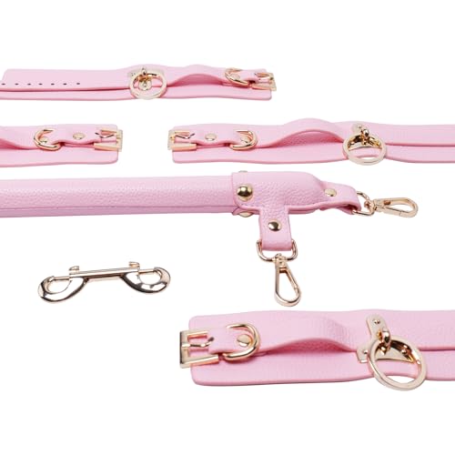 Wooden PU Spreader Bar with 4pcs PU Adjustable Straps,Workout Bar for Home Gym Training Bar,Portable Detachable Pilates Kit - style: Pink+Pink Kit