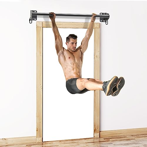SELEWARE Fully Welded Heavy Duty Pull Up Bar Wall Mount Chin Up Bar for Doorway, Beam & Joist | Mounted Pull Up Bar with Resistance Band Hooks, Supports 440 lb Capacity