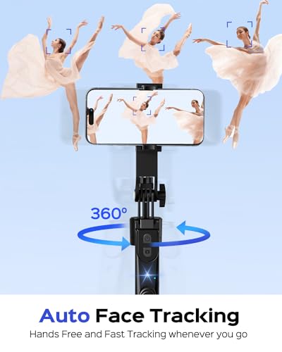 NEMOVA 68'' Auto Face Tracking Tripod for iPhone, 360° Rotation Phone Tripod with Wireless Remote and Phone Holder, Selfie Stick for Android, Applied to YouTube, Tiktok, Facetime | 360 Degree Rotation, AI Face Tracking, Gesture Control, Aluminum Alloy, Ph