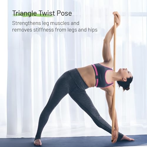 Slim Panda 5FT Yoga Stick - Natural Bamboo Stretching Stick with Non-Slip Caps - 1.57" Thick Exercise Balance Pole for Posture Correction & Physical Therapy