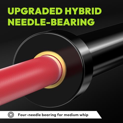 HANDBODE Olympic Barbell 6.5 ft/7 ft, 2 Inch Straight Womens Bars, 35 lb/45 lb Weight Bar, 1000 lb High-Capacity, for Weightlifting, Bench Press, Deadlift, Squat, Home Gym Strength Training - color: 7 ft Barbell 45 lb, 1000 lb, Red & Black