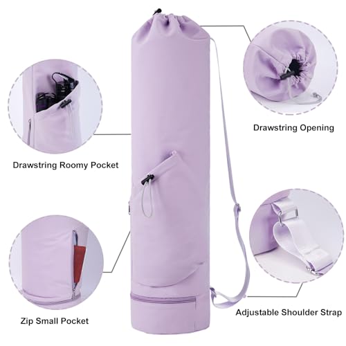 sportsnew Yoga Mat Bag with Water Bottle Pocket & Wet Pocket for Women | Yoga mat carrier fits 1/8"-3/8" yoga mats, quick-access multi-pocket organization, lightweight for gym, Pilates & studio - color: Purple, size: Medium