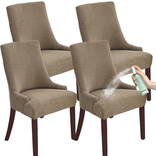 Wingback Chair Cover Waterproof,Stretch Jacquard Slipcover(Sand,4PCS) | Instant room refresh with easy cleanup, dependable mess protection, and a neat tailored look for family spaces. - color: Sand