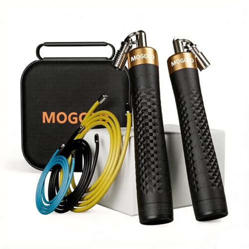 Weighted Jump Rope Set - 1/4LB & 1/2LB Heavy Speed Rope with Quick-Release Handles, 3 PVC Cables (9.8FT), Anti-Slip Grip for Boxing, Cross Training & Home Workout, Includes Carry Case - color: Black&Gold