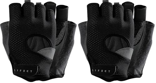 LIFECT Freedom Workout Gloves, Knuckle Weight Lifting Shorty Fingerless Gloves with Curved Open Back, for Powerlifting, Gym, Women and Men - color: Black, size: Large (Pack of 2)