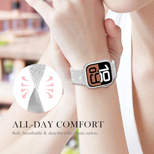 LETOID Stretchy Bands for Apple Watch Band Women Men Adjustable Solo Loop | Skin-Friendly Elastic Nylon Replacement Strap, iWatch Series 11 10 9 8 7 6 5 4 3 2 1 SE Ultra 49 46 45 44 42 41 40 38mm - color: 3-Pack: Pink / Silver-White / Purple, size: 44mm/4