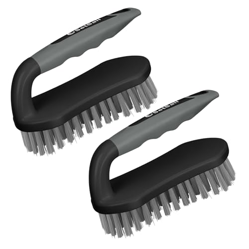 SetSail Scrub Brush, Heavy-Duty Scrub Brushes for Cleaning with Stiff Bristles Cleaning Brush for Shower, Bathroom, Carpet, Kitchen and Bathtub Scrubber - 2 Pack（Black Grey） - color: Black Grey, size: 2-pack
