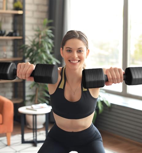 Adjustable Dumbbell Set of 2, 10LB 20LB 30LB Weight Set | Hand Weights for Women Men, Dumbbells for Home Gym Outdoor Exercise & Muscle Toning Weight Loss Rehab Strength Training - color: Black, style: 20 lb, Pair-Rubber Handle