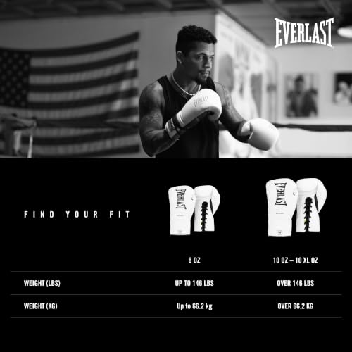 Everlast MX Elite Pro Fight Boxing Gloves | Handcrafted in Mexico - color: White, size: 10oz X-Large