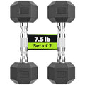 HANDBODE Hex Dumbbell Set of 2, Rubber Encased Fixed Dumbbells, 2.5-65 lb | Non-Slip Comfortable Handles, Hand Weights for Strength Training, Ideal for Home Gym Workouts - size: 7.5 Lb, Pair, style: Chrome Handle