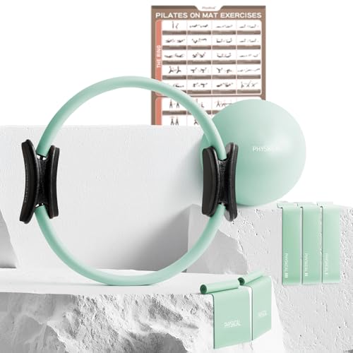 PhysKcal Pilates Kit, 15-Inch Pilates Ring with 1x Pilates Ball & 5X Bands | Aesthetic Home Pilates Equipment Set, Essential Kit for Beginners in Minimalist Style. Comes in Premium Packaging - color: Soft Mint