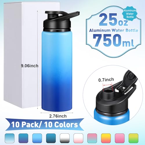 Mimorou 25oz Reusable Aluminum Water Bottles Bulk Multicolor Outdoor Sports Water Bottles for Travel, Gym, Hiking, Cycling, Camping, Fishing, Snap Lid - color: Gradient Color