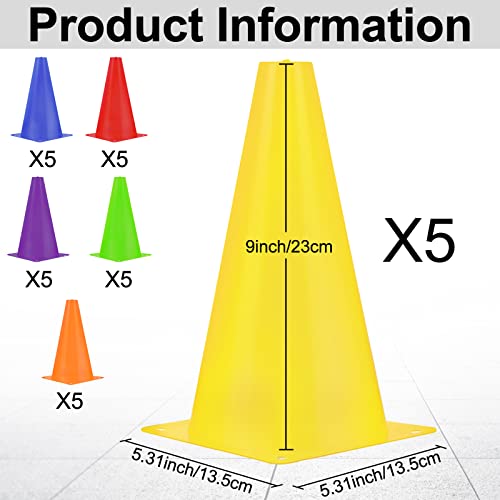 Hoteam 30 Pieces 9 Inch Traffic Cones Plastic Sport Agility Training Safety Cones Soccer Practice Equipment for Basketball Football Drills Exercise, Outdoor Activity and Events - color: Multicolor